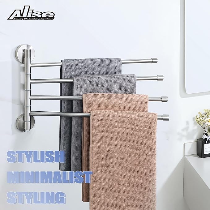 Alise Swing Out Towel Rack,Folding Hand Towel Bar 4 Bars Arm Towel Holder Towel Hanger for Bathroom Wall Mount,Space Saving Towel Rail,GK9003-LS SUS304 Stainless Steel Brushed Nickel