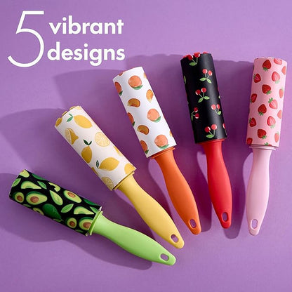 Expressions 5pc Mini Lint Rollers Value Pack - Colorful Compact Mini Lint Roller for Travel, Household Essentials Pet Hair Removal Tool & Lint Removers for Clothing (Fruit)