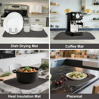 Dark Gray Dish Drying Mats 17” x 24” – Extra Large Kitchen Drying Mat for Countertop, Absorbent Microfiber Dish Rack Mat, Foldable Dish Pad for Dishes, Pans – Reusable Dish Drainer Mat