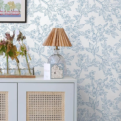 Ismoon Floral Wallpaper Peel and Stick Blue and White Contact Paper Vintage Textured Removable Wallpaper Self Adhesive Renter Friendly Wall Paper 17.3x196in