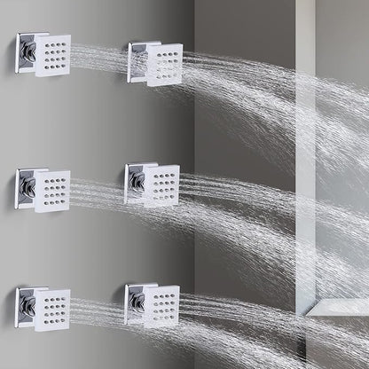 HOMEDEC 2inch Brass Shower Body Sprayer Jets Shower Head, Valve Needed (6pcs, Square-Chrome)