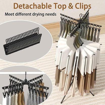 COSTWAY 3-Tier Clothes Drying Rack, Foldable Garment with 32 Hanging Rods & 24 Clips, 360° Rotatable Arms & Detachable Clip Rack, Collapsible Tripod Drying Rack for Laundry Room & Balcony, Black