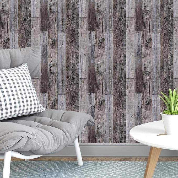 Yun-aeon Gray Wood Peel and Stick Wallpaper 17.3" X 80" Self Adhesive Wallpaper Backsplash Line Removable Wall Paper Bathroom Old Furniture Renovation Furniture