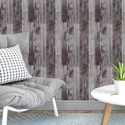 Yun-aeon Gray Wood Peel and Stick Wallpaper 17.3" X 80" Self Adhesive Wallpaper Backsplash Line Removable Wall Paper Bathroom Old Furniture Renovation Furniture