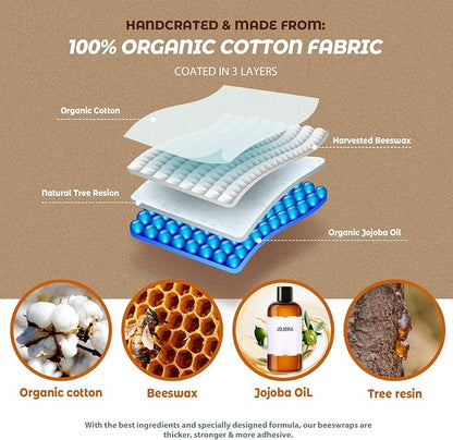 Akeeko Reusable Beeswax Food Wraps - Assorted 9 Packs, Reusable, Plastic-Free Food Storage, 5 Small, 2 Medium, 1 Large, 1 Extra Large Wraps with Forest Animals Pattern
