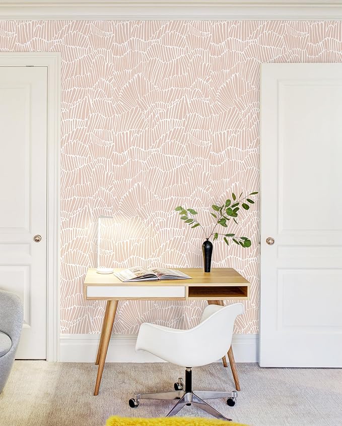 Guvana Pink Wallpaper Peel and Stick Modern Light Pink and White Contact Paper Boho Striped Wall Paper Self Adhesive Waterproof Wallpaper for Bedroom Bathroom Accent Wall Decor Vinyl Roll 17.3"×118"