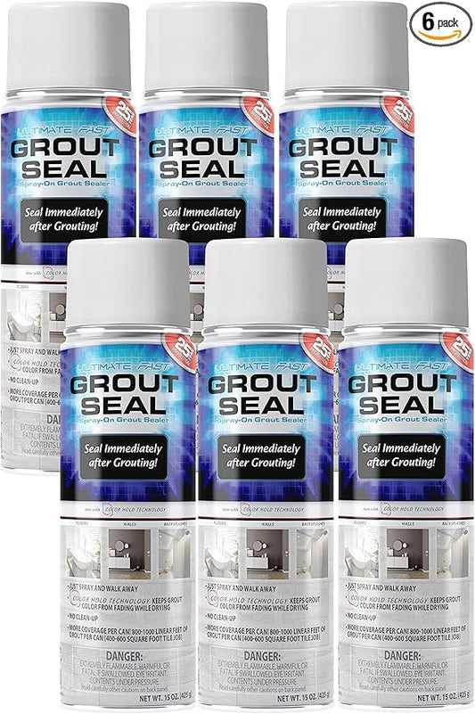 ADVANCED Sealers & Cleaners Ultimate Fast Grout Seal 15 Ounce – Aerosol Spray-On Instant Sealer with Color Hold Technology 800-1000 Linear Feet Per Can, Natural Stone, Masonry Concrete - 6 Pack