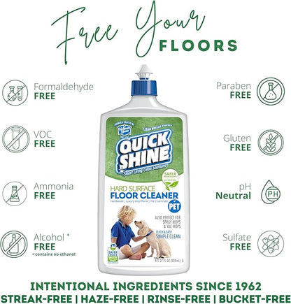 Quick Shine Hard Surface Pet Floor Cleaner 27 oz, 2Pk | Ready to Use, Removes Dirt, Streak Free, No Rinse | Hardwood, Laminate, Luxury Vinyl Plank LVT, & Tile | Safer for Kids, Pets & Our Environment