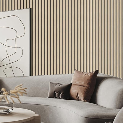 Arthome Wood Slat Wallpaper 17''x240'' Peel and Stick self Adhesive Wood Wallpaper PVC Vinyl Decorative Removable Wallpaper Waterproof Faux Wood Grating Stripe Contact Paper for Living Room (Oak)