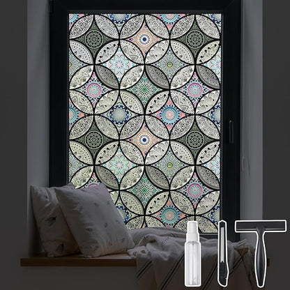 DKTIE Static Cling Decorative Window Film with Installation Tools Non Adhesive Privacy Film, Stained Glass Window Film for Bathroom Shower Door Heat Cotrol Anti UV 35.4 x 78.7 Inch