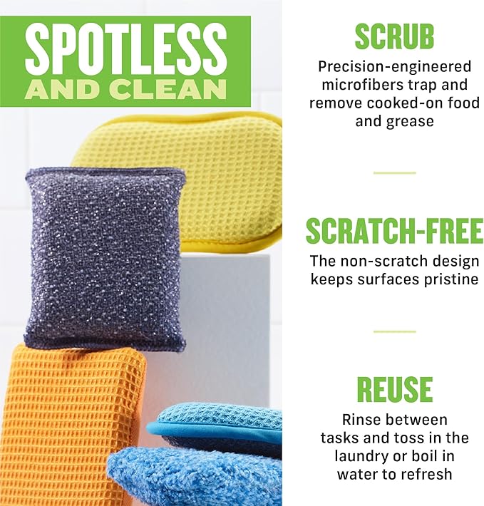 E-Cloth 2-Pack Non-Scratch Scrubbing Pads, Microfiber Scrubber and Dish Sponge, Ideal for a Streak-Free Clean Grill, Cast Iron and Dishes, Washable and Reusable, 100 Wash Promise