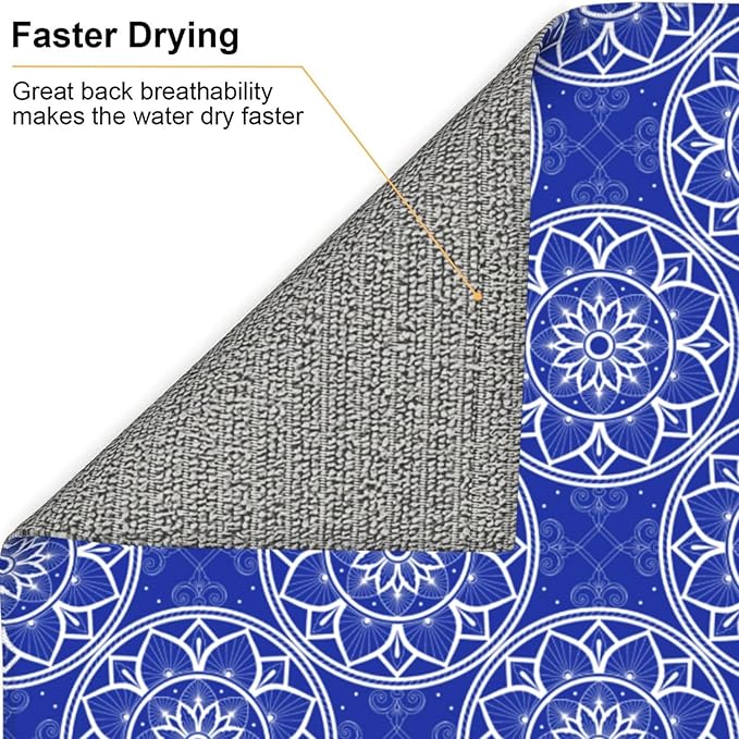 Chinoiserie Blue and White Floral Dish Drying Mats for Kitchen Counter, Absorbent Reversible Washable Microfiber Drying Pad, 16" x 18" Foldable Chinoiserie Kitchen Mat for Dishes & Sink, Home Decor