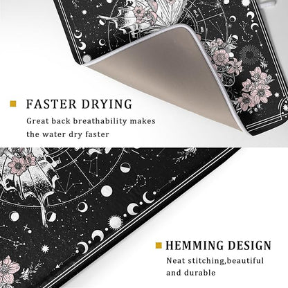 Skeleton Butterfly Dish Drying Mat Black Skull Absorbent Dish Drainer for Kitchen Counter Holiday Decor