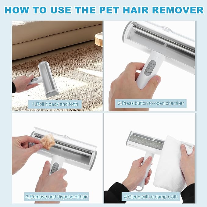 Pet Hair Removal Tool, Lint Roller for Pet Hair, Carpet Rake, Pet Hair Remover Roller for Furniture Couch Bed Car Seat, Light Gray