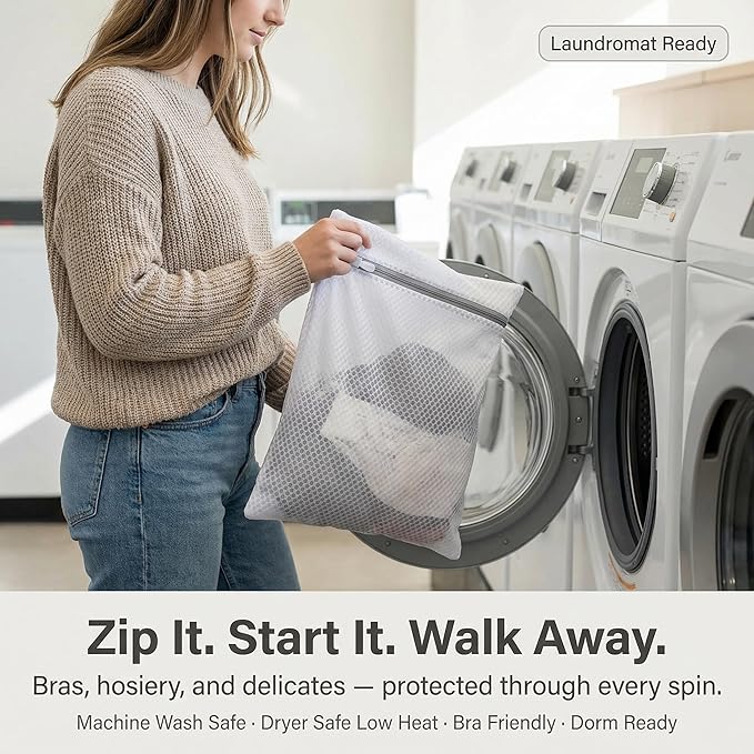 Mesh Laundry Bags for Delicates 3 Pack 12 x 16 Inches, Laundry Bags for Bras Lingerie Underwear, Honeycomb Wash Bags with Zipper Cover for Washing Machine