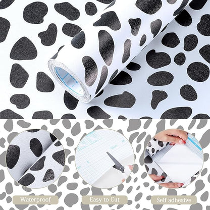 Vinjiasin Black and White Dalmatian Peel and Stick Wallpaper – Modern Spot Print Removable Wallpaper for Bedroom, Nursery, Bathroom & Accent Walls, Self Adhesive Waterproof Wall Decor,17"x 200"