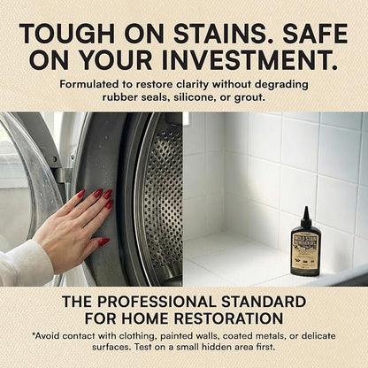 Stain Remover Gel - Low Odor, No Harsh Fumes - For Washing Machine Rubber Seal, Bathroom Grout and Caulk, Shower Tile Cleaner, HE Front Load Washer Safe, UV-Shield Black Bottle - 7 oz
