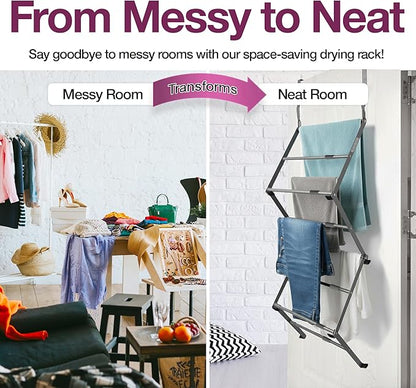 BLACK+DECKER Over The Door Expandable Telescopic Drying Rack, Clothes Organizer, Towel Hanger, Laundry, Collapsible, Gray