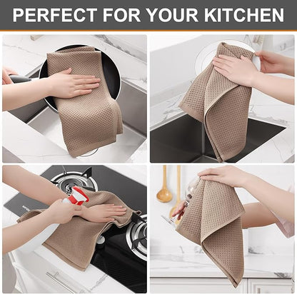 Kitinjoy 100% Cotton Waffle Weave Kitchen Hand Towels (13 X 28 Inches, Tan), 6-Pack Super Soft and Absorbent Dish Towel for Drying Dishes