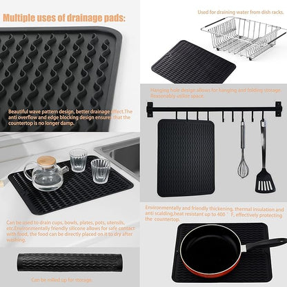 NiuYichee Stainless Steel Dish Drying Rack(15.2"L X 11"W X 5.3"H), Expandable Fruit & Vegetable Drain Rack over Sink, Dish Drainer Rack in Sink, with Stainless Steel Utensil Holder & Silicone Mat(16")