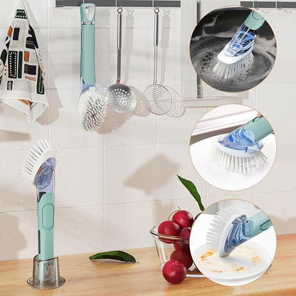 Soap Dispensing Replacement Dish Brush Storage Set with 2 PCS Brush Refills & Holder - RIMAY Dispenser Scrub Cleaning Scrubber Kitchen Dishwashing Dish Wand Handle for Dishes/Pans/Pots/Sink(Blue)