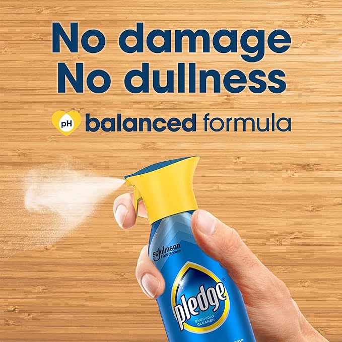 Pledge pH-Balanced Multisurface Spray, Gently Clean 101 Surfaces, Remove Dust and Messes, No Residue - Rainshower Scent, 9.7oz (Pack of 12)