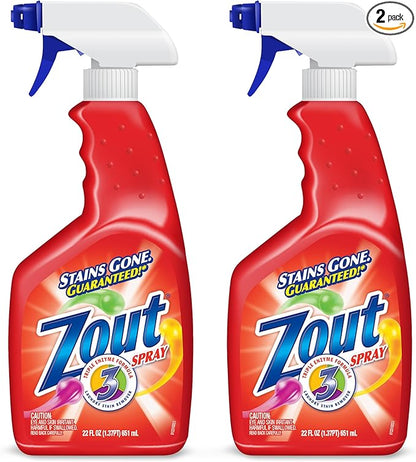 Zout Laundry Stain Remover Spray, Triple Enzyme Formula Removes the Toughest Stains, Made in the USA, 22 Ounce Bottles, 2-Pack