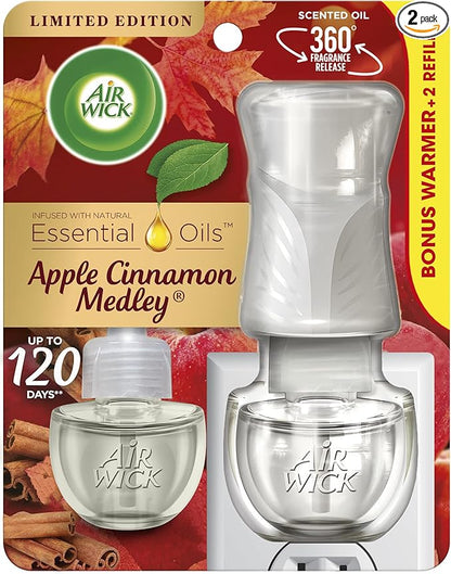 Air Wick Plug in Scented Oil Starter Kit (Gadget + 2 Refills), White Sage & Mahogany, Air Freshener, Essential Oils
