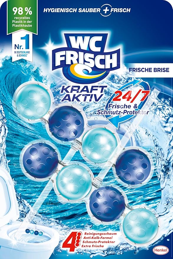 WC-Frisch Kraft Active Fragrance Rinser Fresh Breeze (2 x 50 g), Toilet Cleaner for Cleaning with Every Flush, Fragrance Stones for Long-Lasting Fresh Fragrance, + 50% Anti-limescale Effect