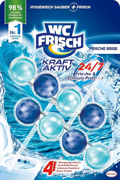 WC-Frisch Kraft Active Fragrance Rinser Fresh Breeze (2 x 50 g), Toilet Cleaner for Cleaning with Every Flush, Fragrance Stones for Long-Lasting Fresh Fragrance, + 50% Anti-limescale Effect