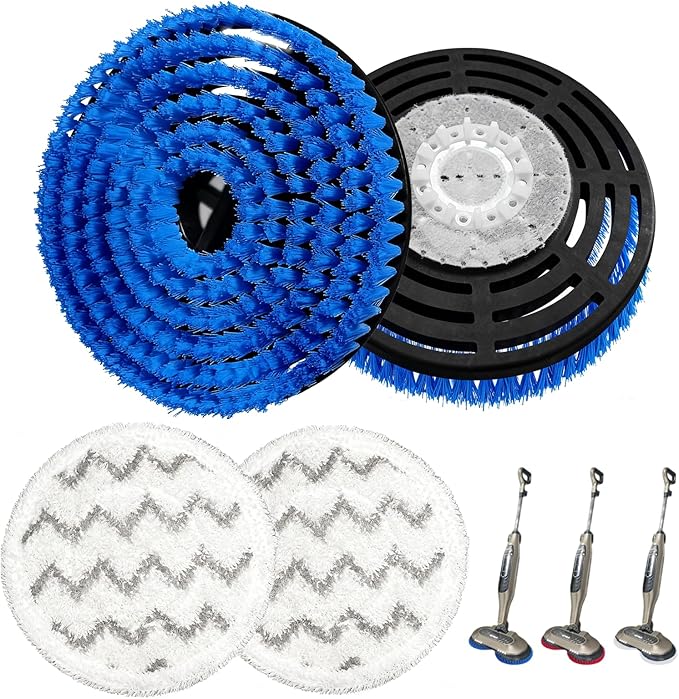 4 Pack S7001 Upgraded Steam Mop Replacement Brush Pads, Compatible with Shark S8201/S8001/S7201/S7000 Series Steam and Scrub Mop, Nylon Bristle for Polishing Hard Floors (2 Blue, 2 Gray)