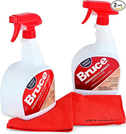 Stock Your Home Bruce Hardwood and Laminate Floor Cleaner (2 Pack) Residue Free Floor Cleaner for Mopping, Two 32 oz Spray Bottles Microfiber Cleaning Cloth