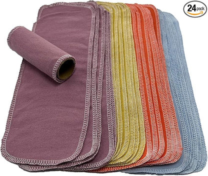Reusable Toilet Paper Towels 24 Count Roll,Washable Absorbent No Tear Bidet Towels Cotton Cloth,Zero Waste Cleaning Supplies for Bathroom(Solid 4 Colors)