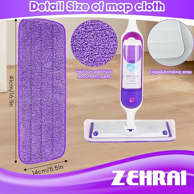 6 Pack Reusable Microfiber Mop Pads for Swiffer PowerMop, 13-16 Inch Spray Mop Replacement Refills, Machine Washable Wet Dry Pads for Hardwood Tile Multi-Surface Cleaning