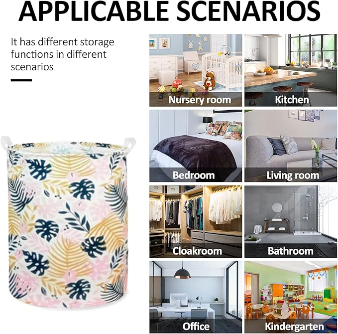 Collapsible Laundry Basket in Bedroom Waterproof Laundry Hamper in Bathroom Large Laundry Bag in College Dormitory Cloakroom Livingroom Nursery Organizer Toy Bin Golden leaf-0101