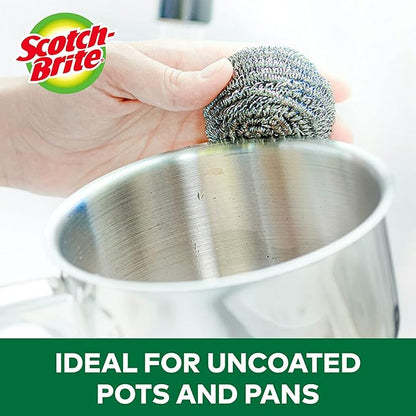 Scotch-Brite Stainless Steel Scrubbers, Durable, Ideal for Uncoated Cookware, 16 Scrubbers (Pack of 2)