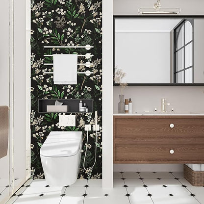 Laatse Dark Floral Wallpaper Peel and Stick Green Leaf Wallpaper Vintage Flowers Contact Paper Waterproof Self Adhesive Boho Delicate Wall Paper for Cabinet Kitchen Walls Locker 17.5in x9.8ft