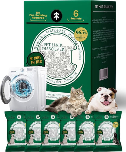 SEMECH by Seedshub Pet Hair Dissolver for Washing Machine-6 Sachets, 96.7% Hair Dissolution, Dog & Cat Hair Remover, Removes Odors & Residue, HE Compatible for Front & Top Load Washers, Septic Safe