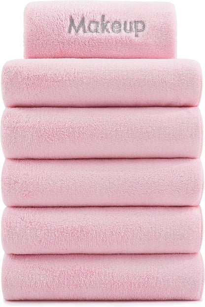 Arkwright Makeup Remover Fingertip Towels 6 Pack - Microfiber Coral Fleece Face Towels, Ultra Soft Reusable Washcloths, Gentle Facial Cleansing for Waterproof Makeup, 11 x 17, Pink