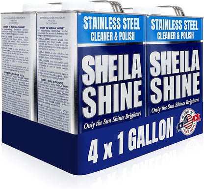 4 x 1 Gallon Sheila Shine Stainless Steel Cleaner and Polish - Cleans, Polishes & Protects Kitchen Appliances, Refrigerators, Sinks, Ovens & Grills - Stainless Steel Metal Cleaner