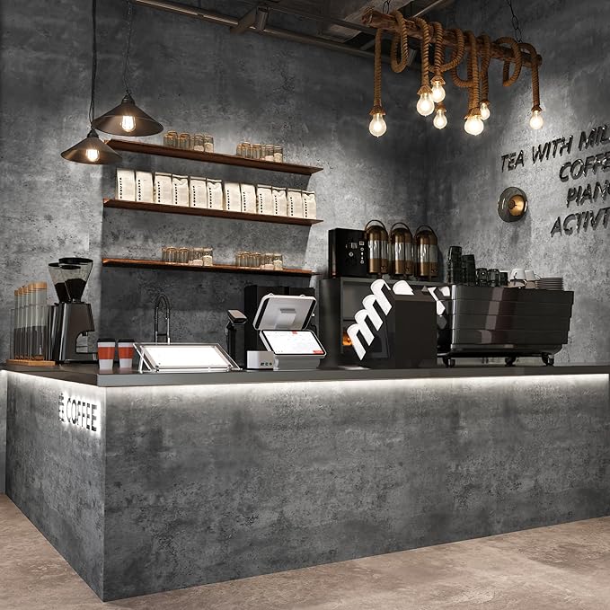 48"x354" Extra Wide Big Roll Light Grey Concrete Wallpaper Peel Stick Thick Grey Concrete Contact Paper Adhesive Removable Waterproof Vinyl Matte Industrial Wall Paper for Gym Bathroom Cafe