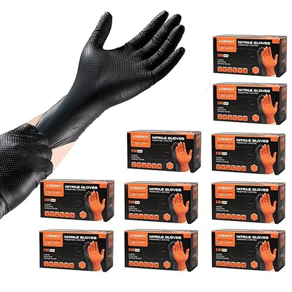10mil Nitrile-Gloves Disposable - Chemical-Resistant Rubber - Mechanic Gloves Heavy Duty, Latex Free, Diamond Grip (1000,Black Large)