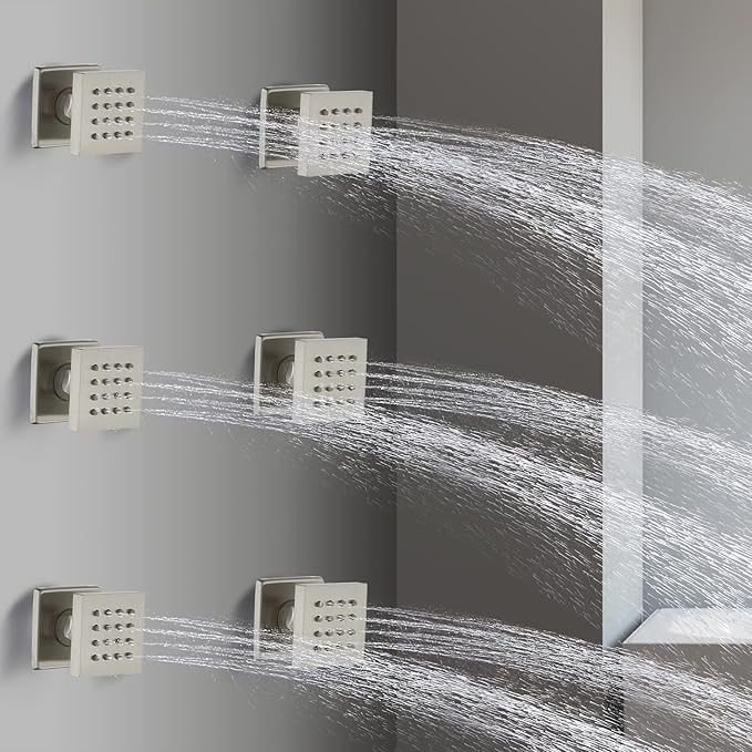 HOMEDEC Brushed Nickel Square Brass Shower Body Sprayer Wall Jet, Valve Needed (6pcs, 2x2inch)