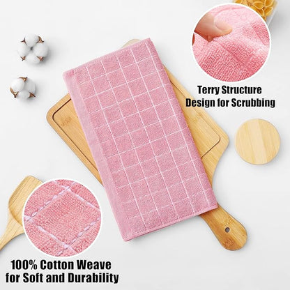 Homaxy 100% Cotton Terry Kitchen Dish Cloths, Ultra Soft and Absorbent Dish Towels for Kitchen, Suitable for Drying and Washing Dishes, 24 Pack, 12 x 12 Inches, Pink