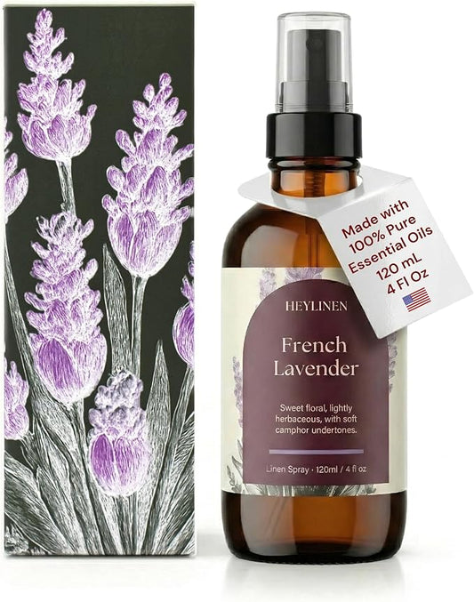 French Lavender Linen Spray | Sleep Aromatherapy Made with Lavender Essential Oil | Fabric Freshener for Beddings Pillows Towels and Bedroom | 4 fl oz