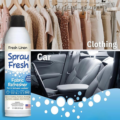 Spray Fresh Fabric Refresher, Linen, 8 oz — Deodorizer and Freshener for Clothing, Bedding, and Furniture