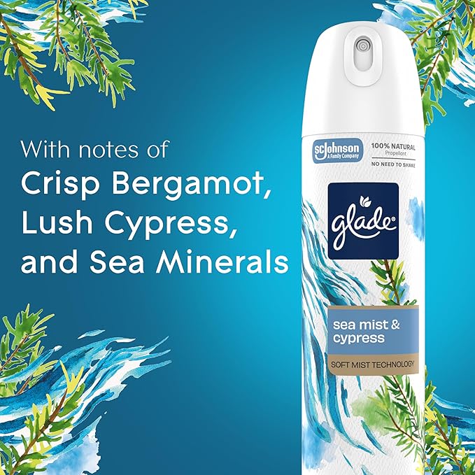 Glade Air Freshener Room Spray, Sea Birch Scent, Odor Fighting to Deliver Long Lasting Freshness, 7.3 Oz, 6 Count