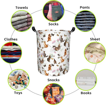 Laundry Basket Cats and Butterflies Laundry Basket Oxford Cloth Laundry Hamper Large Storage Baskets Toy Organizer Tote Bag For Bedroom Clothes Bathroom 17.3(H) x16.5(D) Inch
