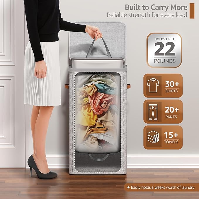 Sorbus Laundry Hamper with Lid - Collapsible Fabric Laundry Basket with Handles and Removable Laundry Bag – 26.5 Gallon (100 L) Dirty Clothes Hamper for Bedroom, bathroom and dorm (Gray)