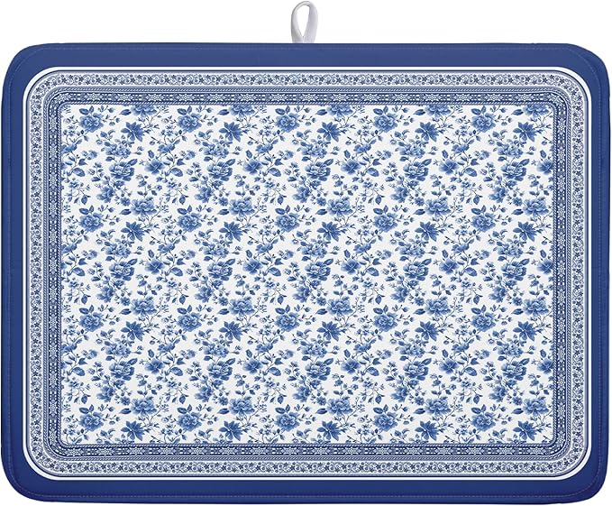 Blue Floral Branches Dish Drying Mat for Kitchen Counter Chinoiserie Pattern Dish Drying Pad 18x24 In Absorbent Vintage Flowers Decor Dishes Drainer Pad Dish Dry Rack Mat for Counter Coffee Bar